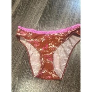 Intimately FP XS TP Desert Cactus Print Pink Lace Trim Hipster Panty Underwear